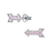 Joy|S - Zilveren pijl oorbellen - 4 x 10 mm -  zirkonia roze