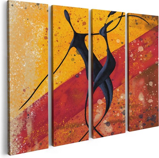 Artaza Canvas Schilderij Vierluik Abstracte Kunst - Dansend Afrikaans Paar - 80x60 - Foto Op Canvas - Canvas Print