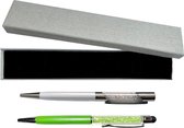 Swarovski Stijl Stylus en Balpen | 2 Pennen Geschenkset | Groen | Zilver | 500+ Kristallen | Metaal | Speciaal Cadeau Pennenset