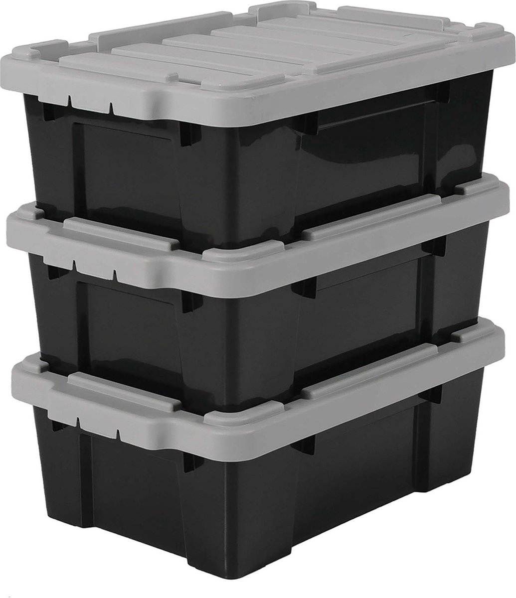 Bol.com IRIS Powerbox Opbergbox - 12,5L - Kunststof - Zwart/Grijs - Set van 3 aanbieding
