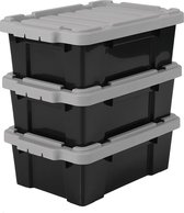 Bol.com IRIS Ohyama Powerbox Opbergbox - 125L - Kunststof - Zwart/Grijs - Set van 3 aanbieding