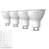 Philips Hue Uitbreidingspakket White GU10 - 4 Hue Lampen en Dimmer Switch - Warm Wit Licht - Dimbaar
