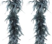 2x stuks carnaval verkleed veren Boa kleur grijs 2 meter - Verkleedkleding accessoire