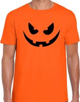 Halloween - Pompoen gezicht halloween verkleed t-shirt oranje voor heren - horror shirt / kleding / kostuum S