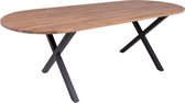 MaximaVida ovale eiken eettafel Minsk 220 cm – X-frame metalen tafelpoten