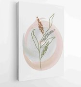 Canvas schilderij - Botanical watercolor wall art vector set. Earth tone boho foliage line art drawing with abstract shape 1 -    – 1901708017 - 50*40 Vertical