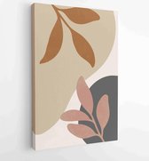 Canvas schilderij - Earth tone natural colors foliage line art boho plants drawing with abstract shape 3 -    – 1912771885 - 50*40 Vertical