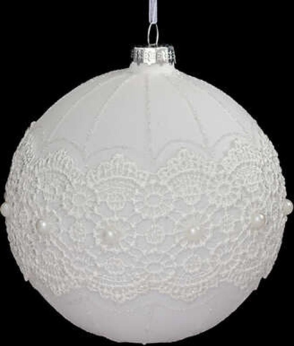 kerstbal glas - 100 mm - parel kant - Diameter 10 cm - 4 stuks
