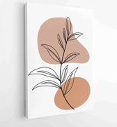 Canvas schilderij - Earth tone natural colors foliage line art boho plants drawing with abstract shape 3 -    – 1912771918 - 40-30 Vertical