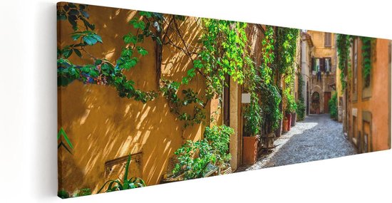 Artaza Canvas Schilderij Straatje in Rome met Groene Planten - 60x20 - Foto Op Canvas - Canvas Print