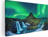 Artaza Canvas Schilderij Noorderlicht bij de Watervallen in IJsland - 100x50 - Groot - Foto Op Canvas - Canvas Print