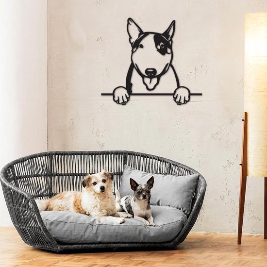Hond - Bull Terrier - Honden - Wanddecoratie - Zwart - Muurdecoratie - Hout