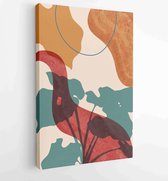 Canvas schilderij - Botanical wall art vector set. Golden foliage line art drawing with abstract shape 2 -    – 1897757386 - 80*60 Vertical