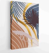 Canvas schilderij - Botanical wall art vector set. Golden foliage line art drawing with abstract shape 4 -    – 1897757263 - 80*60 Vertical