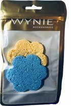Wynie - 2 Gezichtsreiniging Spons / Facial Pad - Blauw/Geel - Bloem - In blisterverpakking