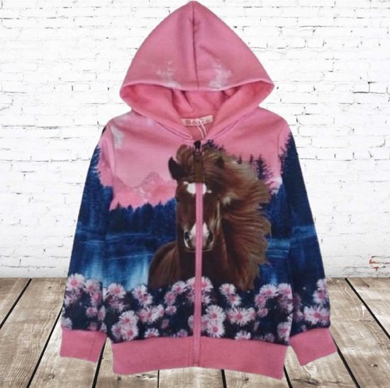 Roze vest met paard en bloemen vest