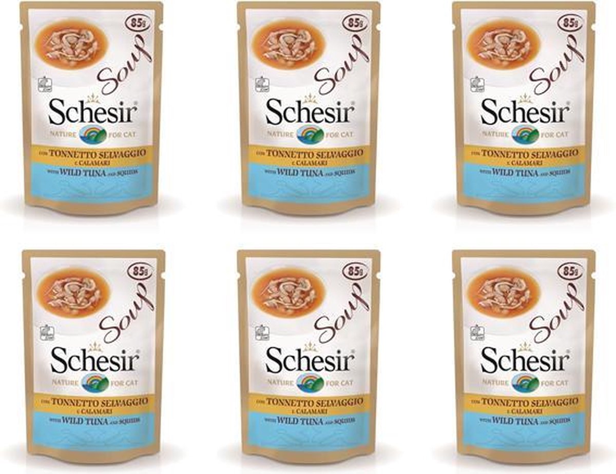 Schesir Cat - Kattenvoer - Soup - WILD TUNA & SQUIDS - 85gram - per 6 zakjes