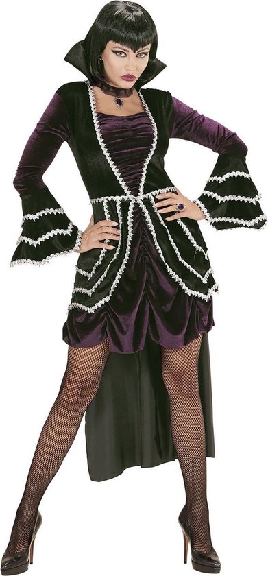 Widmann - Gotisch Kostuum - Gothic Vamp Wijde Mouw - Vrouw - Paars, Zwart - Small - Halloween - Verkleedkleding