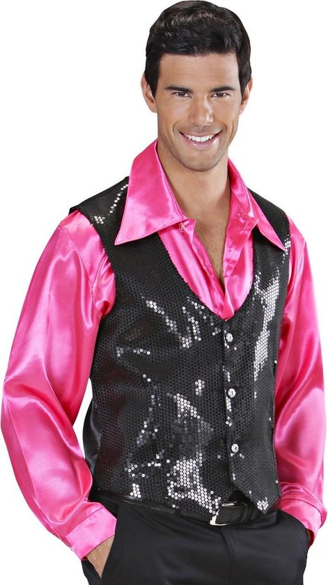 Widmann - Dans & Entertainment Kostuum - Showmaster Pailletten Vest Zwart Man - Zwart - XL - Carnavalskleding - Verkleedkleding