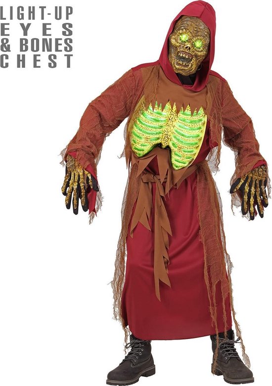 Widmann - Zombie Kostuum - Zombie Skelet Elektro - Jongen - Rood, Bruin - Maat 158 - Halloween - Verkleedkleding
