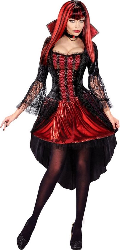 Widmann - Vampier & Dracula Kostuum - Vampier Vastate Dame - Vrouw - Rood, Zwart - Medium - Halloween - Verkleedkleding
