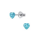Joy|S - Zilveren petit hartje oorbellen - 4 mm - blauw kristal - kinderoorbellen