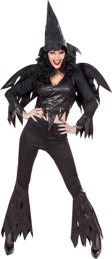 Widmann - Heks & Spider Lady & Voodoo & Duistere Religie Kostuum - Woeste Heks Horror Wings Kostuum Vrouw - Zwart - Medium - Halloween - Verkleedkleding
