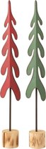 Kerstboom Op Voet Metaal/Hout Rood/Groen Medium Assortiment Van 2