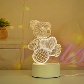 3D Illusie lampje Teddy Beer met hartje / Nachtlampje voor kinderen en volwassenen / 7 kleuren / Tafellamp voor slaapkamer woonkamer en tuin.
