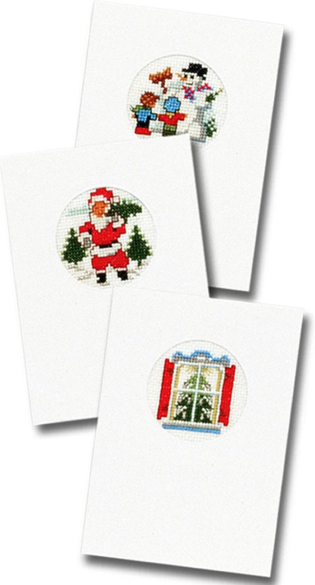 Pako compleet borduurpakket - drie kerstkaarten om zelf te borduren - 200.209 - voorgesorteerd garen - kruissteek - Aida - DIY kit