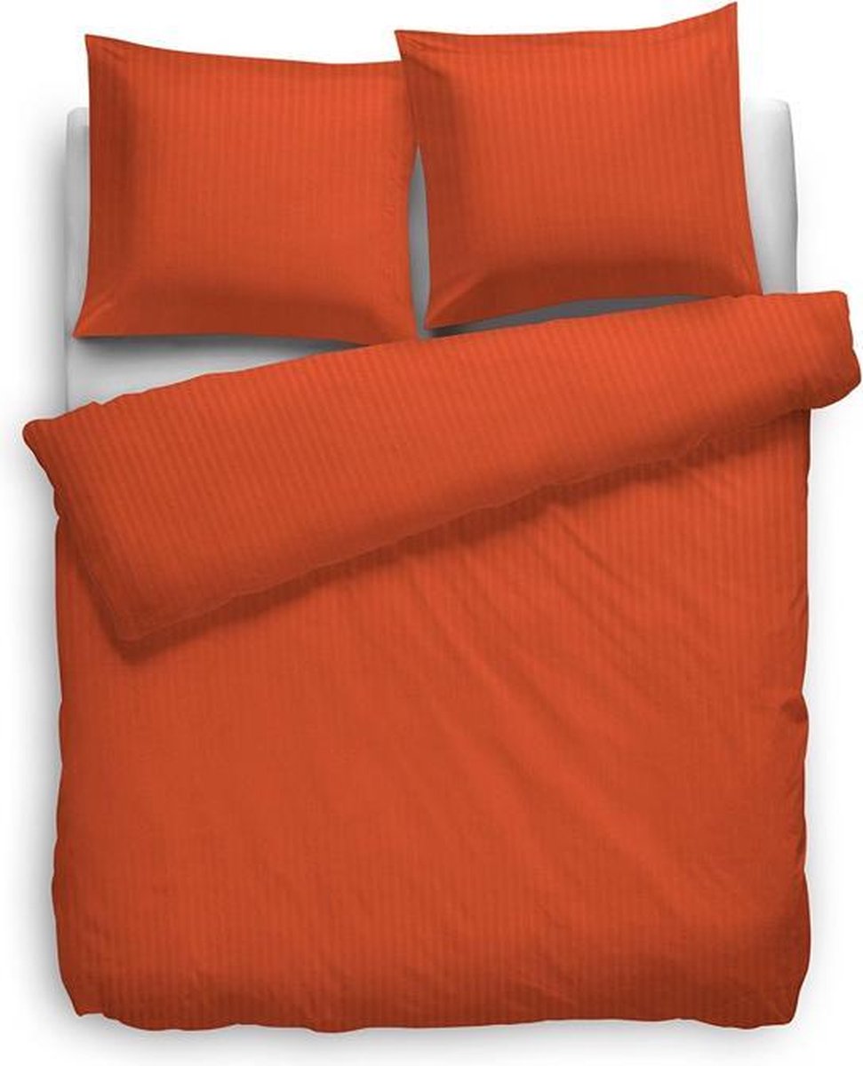 Heckettlane Heckett & Lane Satin Stripe Dekbedovertrek - Lits-jumeaux - 240x200/220 cm - Mecca Orange roestoranje