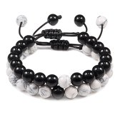 Fako Bijoux® - Double Bracelet en Perles - Bracelet cordon en Natuursteen - Obsidian & Howlite