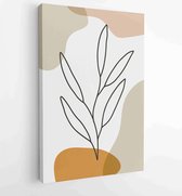 Canvas schilderij - Earth tone background foliage line art drawing with abstract shape and watercolor 3 -    – 1921715387 - 80*60 Vertical