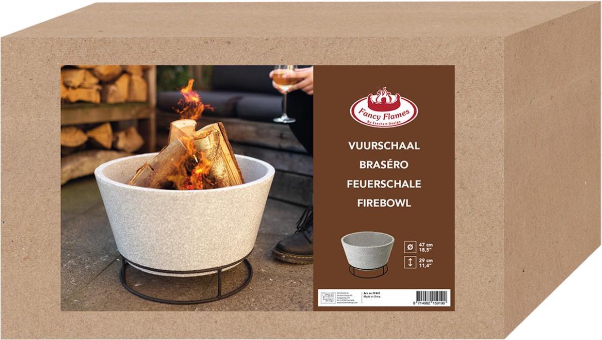 Esschert Design Vasque à feu céramique effet béton - Gris
