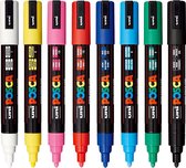Posca PC-5M - Marker Set - 8 stuks - wit, geel, roze, rood, blauw, lichtblauw, groen en zwart