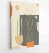 Canvas schilderij - Earth tone boho foliage line art drawing with abstract shape. Abstract Plant Art design for print, cover, wallpaper, Minimal and natural wall art. 3 -    – 1842