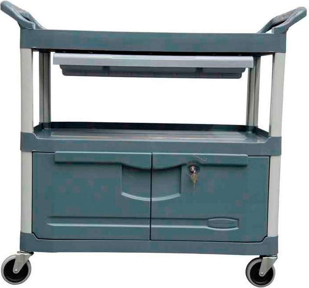 Rubbermaid Materiaalwagen X-tra met lade en kast, kleur grijs
