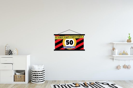 Porte-affiche avec affiche - Affiche scolaire - Anniversaire - Décoration 50 ans - Panneau de signalisation - 90x45 cm - Lattes noires