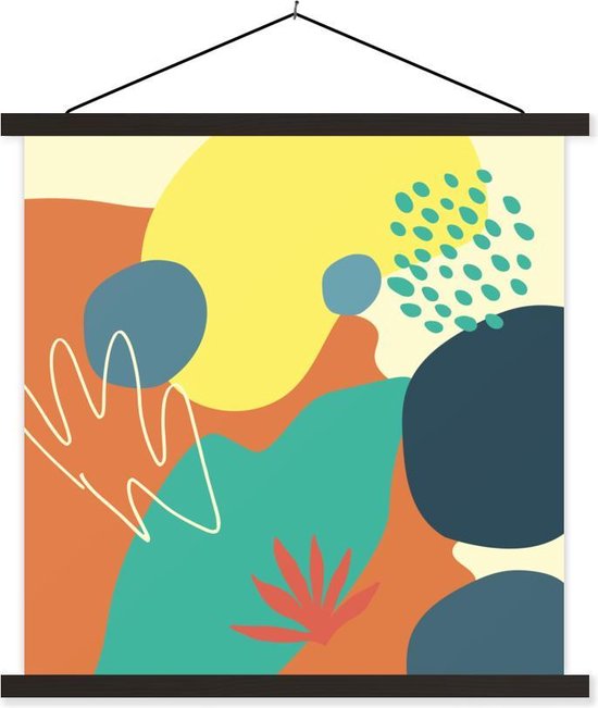 Porte-affiche avec affiche - Affiche scolaire - Été - Taches - Abstrait - 120x120 cm - Lattes noires