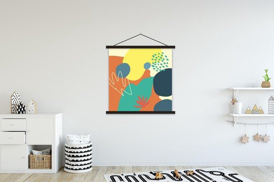 Porte-affiche avec affiche - Affiche scolaire - Été - Taches - Abstrait - 120x120 cm - Lattes noires