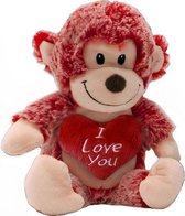 knuffelaap I Love You junior 15 cm pluche rood