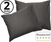 Droomtextiel - Kussenslopen -  Strijkvrij - Set van 2 Stuks - Donker Grijs - 60x70cm - 100% Hoogwaardige Katoen - Super Zacht -