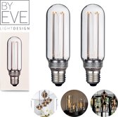 BY EVE LED Filament - 2 stuks - T45L Vintage Ledlamp - Kleur Clear - E27 fitting - 14,9 cm lang - Diameter 45 mm - A++ Energieklasse - 120 Lumen - 3,5 Watt - Dimbaar