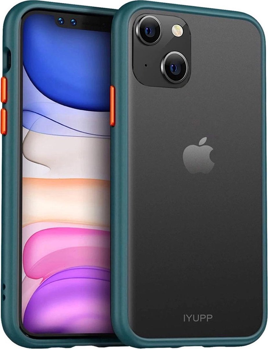IYUPP Bumper geschikt voor Apple iPhone 13 mini Hoesje Groen x Zwart - Shockproof