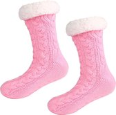 Huissokken Dames en Heren - Roze - Anti Slip Sokken - One Size - Dikke - Winter - Fleece - Fluffy - Verwarmde - Slofsokken - Bedsokken - Gevoerde Sokken - Cadeau voor hem haar - Va