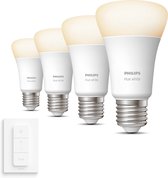 Philips Hue White E27 Uitbreidingspakket - 4 Hue Lampen en Dimmer Switch - Warm Wit Licht - Dimbaar