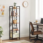 c90 - boekenkast, opbergrek, met 5 legplankniveaus, open legplanken, voor kantoor, woonkamer, slaapkamer, 40 x 30 x 146 cm, vintage bruin-zwart LLS100B01