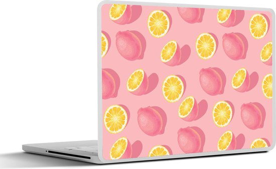 Laptop sticker - 14 inch - Zomer - Citroen - Roze - Geel - 32x5x23x5cm - Laptopstickers - Laptop skin - Cover