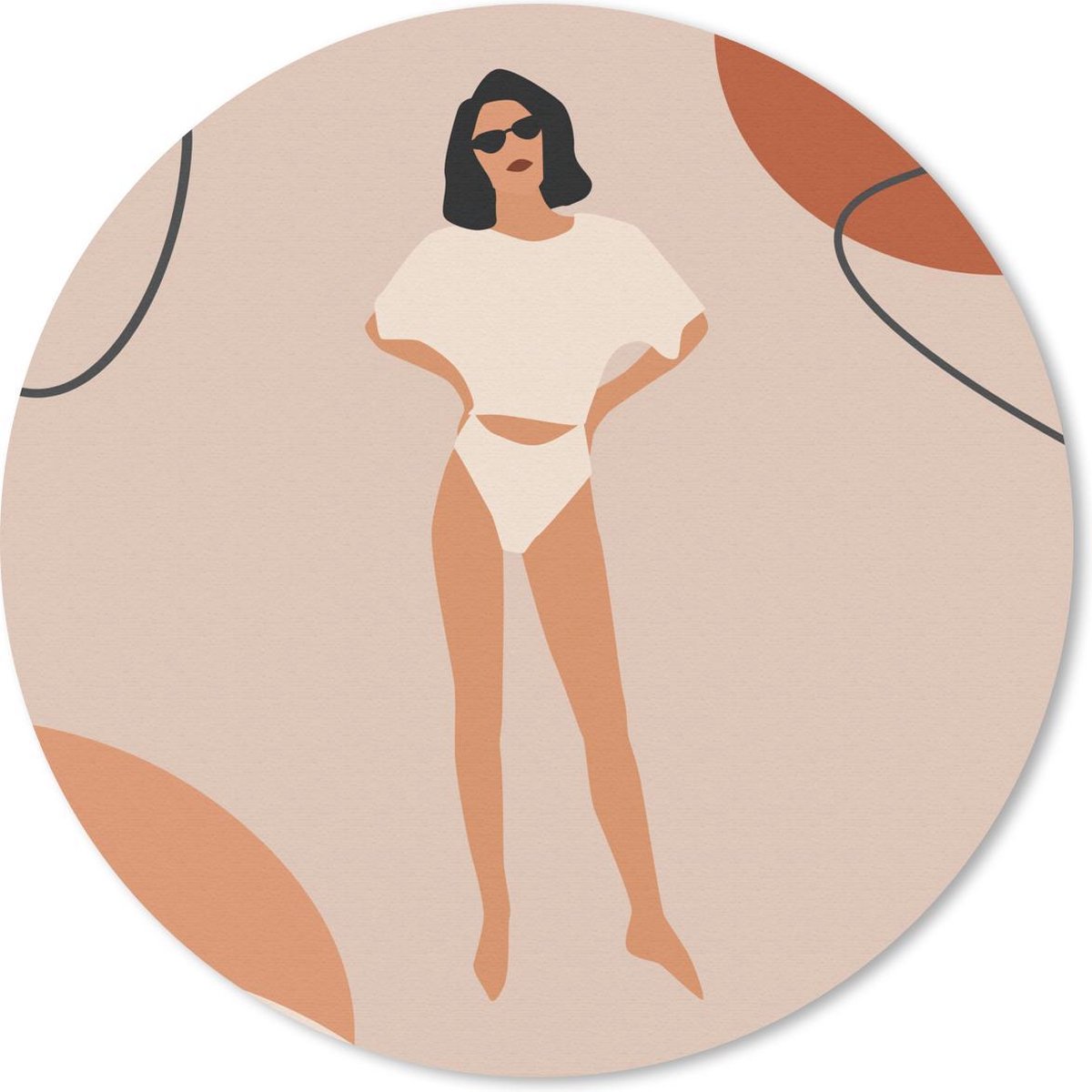 Muismat rond 40x40 cm - Mousepad Zomer - Vrouw - Abstract - Ronde muismatten