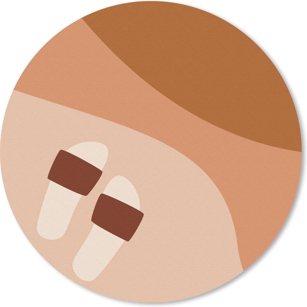 Muismat rond 50x50 cm - Mousepad Zomer - Slippers - Bruin - Ronde muismatten